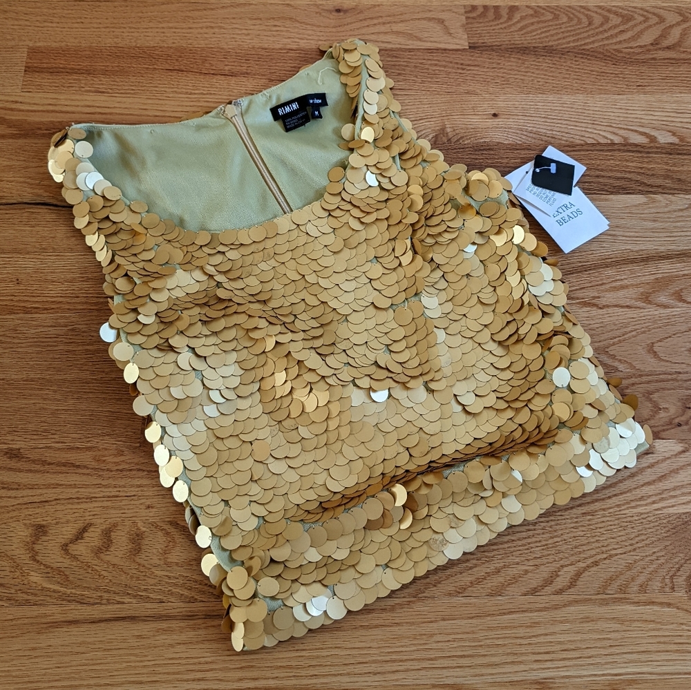 Golden scale sequin beaded crop tank